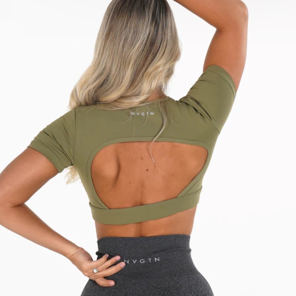 NVGTN Olive Green Open-Back Crop Top